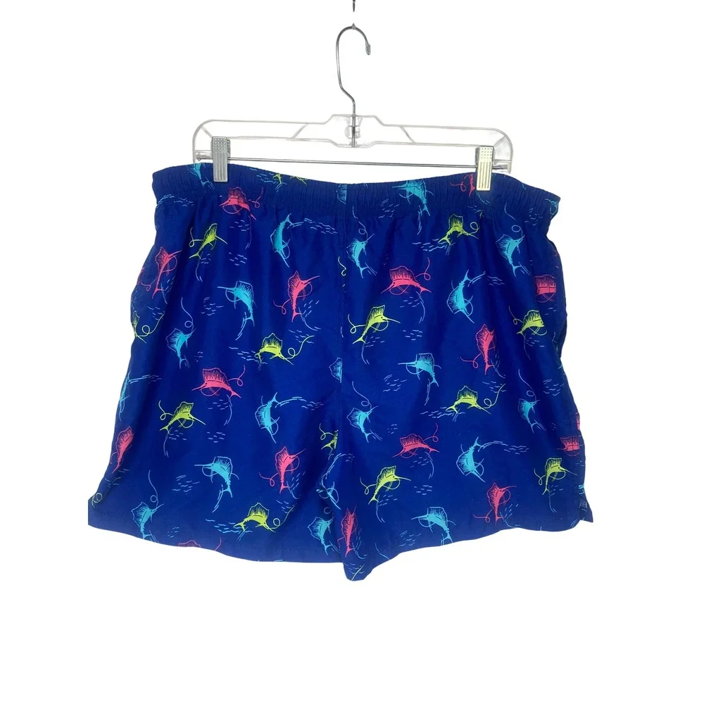 Panama Jack Mens XL Blue Neon Sailfish Print Mesh Lined Swim Trunks Shorts